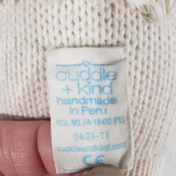 CUDDLE + KIND Handmade Cream Stella The Polar Bear Hand Knit Cotton Stuffy 16" - Picture 3 of 11